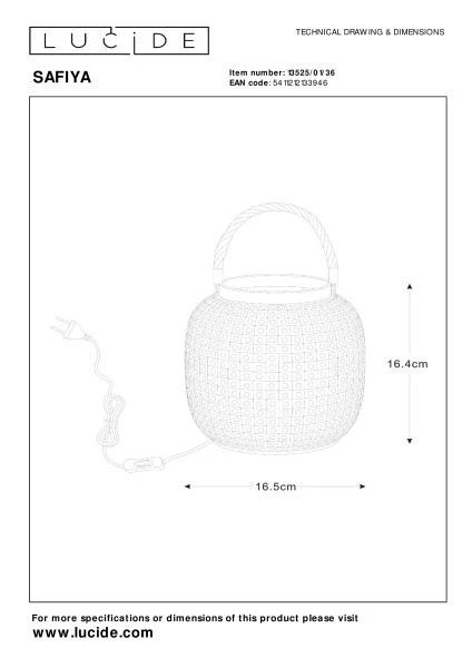 Lucide SAFIYA - Tafellamp - Ø 16,5 cm - 1xE14 - Grijs - technisch